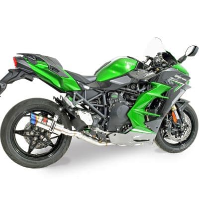 Ninja H2 SX SE 2022 - 2026 Race De-cat Exhaust System 200 mm Round Blue Tip Stainless Silencer