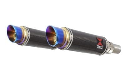 Royal Enfield Shotgun 650 Exhaust Silencers 230mm GP Round Blue Tip Carbon