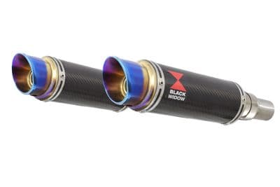 Speed Triple 1050 S R 2011-2015 Twin Exhaust Silencer Kit 230mm GP Round Blue Tip Carbon