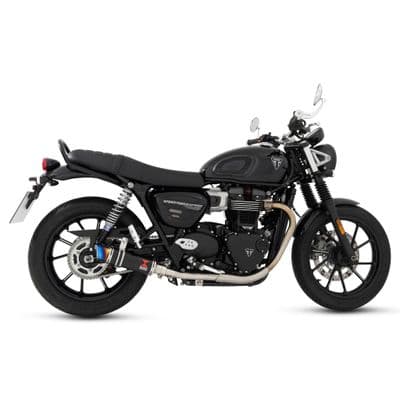 Street Twin 900 21- 25 Exhaust Collector & Silencers 230 mm Round GP Black Stainless Steel Blue Tip