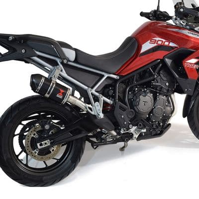 Tiger 850 2020 - 2023 De Cat Exhaust System 200mm Oval Black Stainless Carbon Tip Silencer