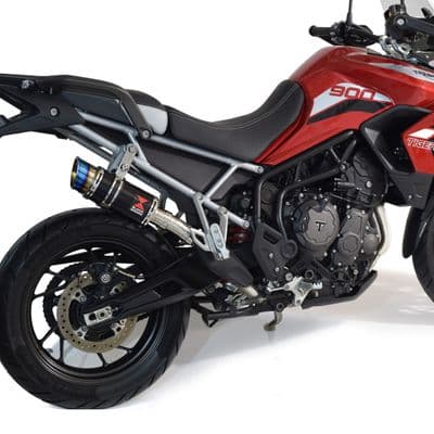 Tiger 850 2020 - 2023 De Cat Exhaust System 200mm Round Blue Tip Black Stainless Silencer