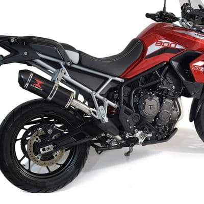 Tiger 850 2020 - 2023 De Cat Exhaust System 300mm Oval Black Stainless Carbon Tip Silencer