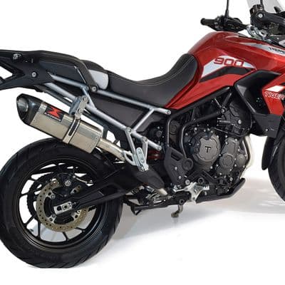 Tiger 850 2020 - 2023 De Cat Exhaust System 300mm Tri Oval Stainless Carbon Tip Silencer