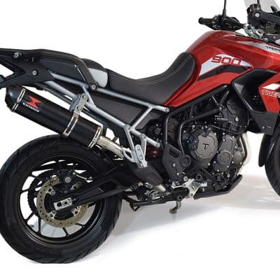 Tiger 850 2020 - 2023 De Cat Exhaust System 400mm Oval Black Stainless Carbon Tip Silencer