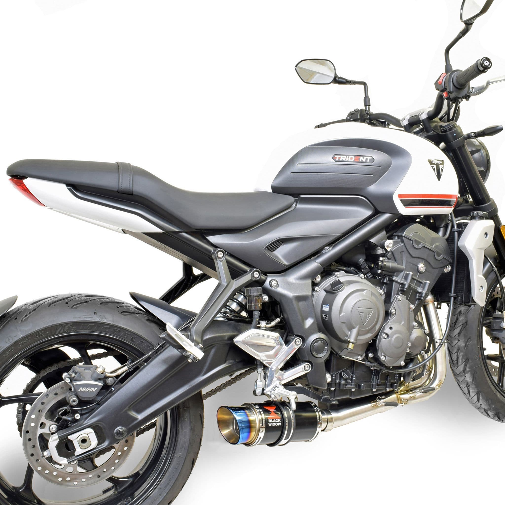Trident 660 2020 - 2026 Exhaust System 200 mm Round Blue Tip Black
