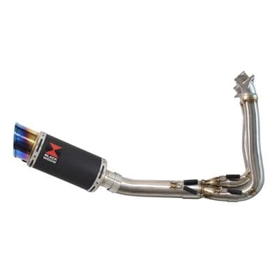 Trident 660 Exhaust System 200 mm Round Blue Tip Black Stainless Silencer