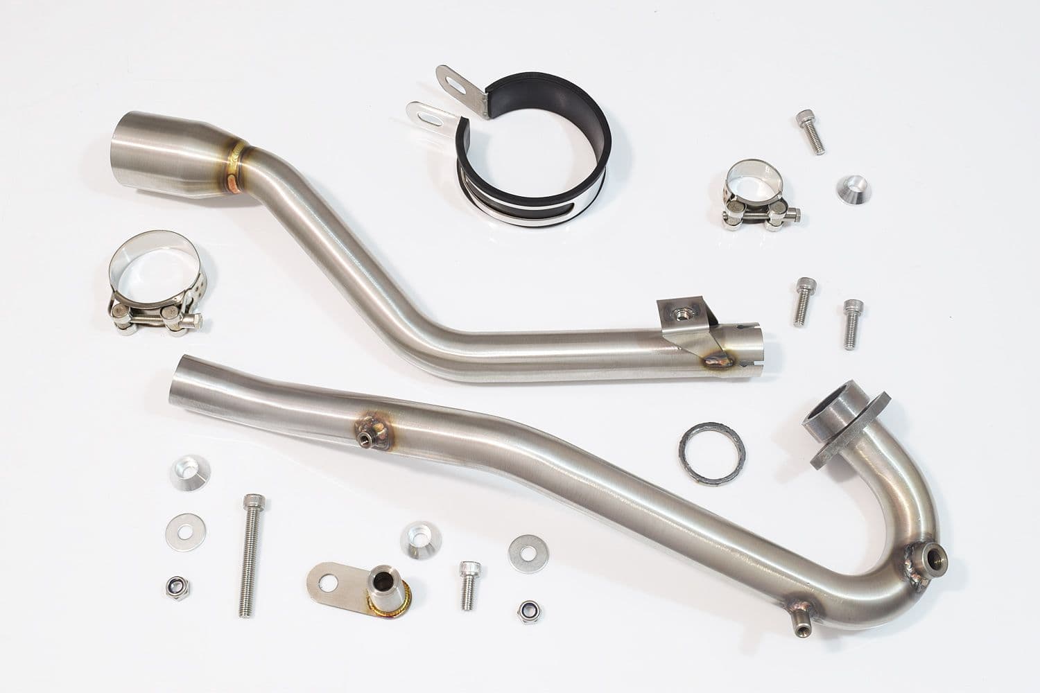 KE TX 125 Exhaust System 230mm GP Round Blue Tip Black Stainless Silencer