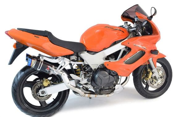 VTR1000 F Firestorm (SC36) Exhaust High Level Link Pipes + 200mm Round Black Stainless Silencers