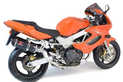VTR1000 F Firestorm (SC36) Exhaust High Level Link Pipes + 300mm Oval Black + Carbon Tip Silencers
