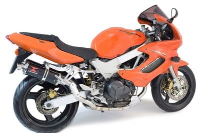 VTR1000 F Firestorm (SC36) Exhaust High Level Link Pipes + 300mm Round Black Stainless  Silencers