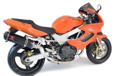 VTR1000 F Firestorm (SC36) Exhaust High Level Link Pipes + 400mm Oval Black + Carbon Tip Silencers