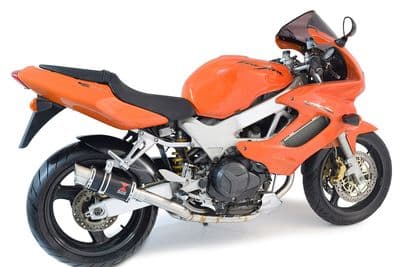 VTR1000 F Firestorm (SC36) Exhaust Link Pipes + 200mm Round Black Stainless Silencers