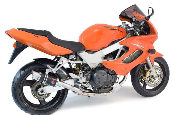VTR1000 F Firestorm (SC36) Exhaust Link Pipes + 200mm Round Black Stainless Silencers