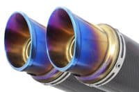 VTR1000 F Firestorm (SC36) Exhaust Link Pipes + 200mm Round Blue Tip Carbon Silencers