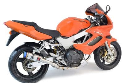 VTR1000 F Firestorm (SC36) Exhaust Link Pipes + 200mm Round Blue Tip Stainless Silencers