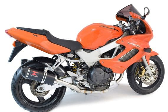 VTR1000 F Firestorm (SC36) Exhaust Link Pipes + 300mm Oval Black Stainless Carbon Tip Silencers