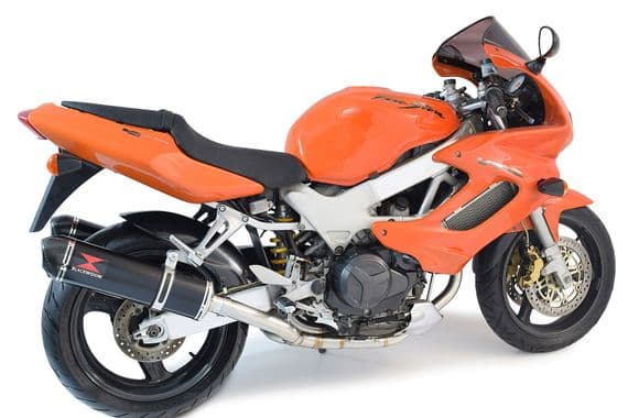 VTR1000 F Firestorm (SC36) Exhaust Link Pipes + 400mm Oval Black Stainless Carbon Tip Silencers