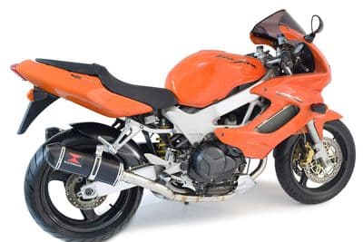 VTR1000 F Firestorm (SC36) Exhaust System 300mm Oval Black Stainless Carbon Tip Silencers