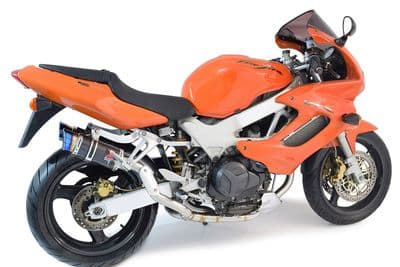 VTR1000 F Firestorm (SC36) High Level Exhaust System 200mm Round Blue Tip Carbon Silencers