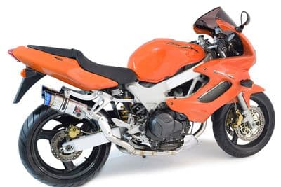 VTR1000 F Firestorm (SC36) High Level Exhaust System 200mm Round Blue Tip Stainless Silencers
