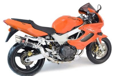 VTR1000 F Firestorm (SC36) High Level Exhaust System 230mm GP Round Black Stainless Silencers