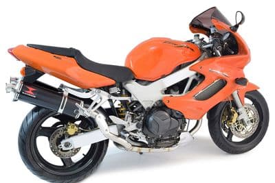 VTR1000 F Firestorm (SC36) High Level Exhaust System 400mm Oval Black Stainless Silencers