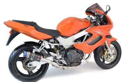 VTR1000F Superhawk (SC36) Exhaust System + 200mm Round Blue Tip Carbon Silencers