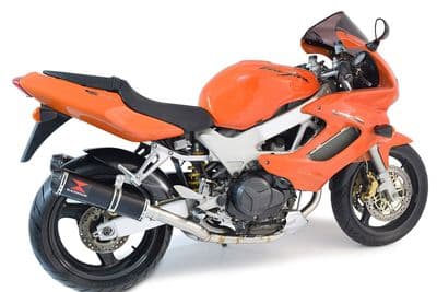 VTR1000F Superhawk (SC36) Exhaust System + 370mm Round Black Stainless Carbon Tip Silencers