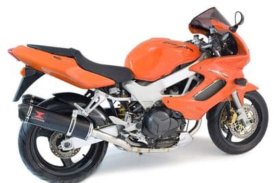 VTR1000F Superhawk (SC36) Exhaust System + 400mm Oval Black Stainless Carbon Tip Silencers
