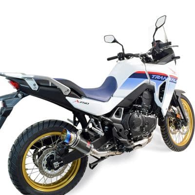 XL Transalp 750 2025 Exhaust Link Pipe + 200mm Round Carbon Blue Tip Silencer