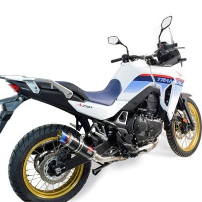 XL Transalp 750 2025 Exhaust Link Pipe + 230mm Round Black Stainless Blue Tip Silencer