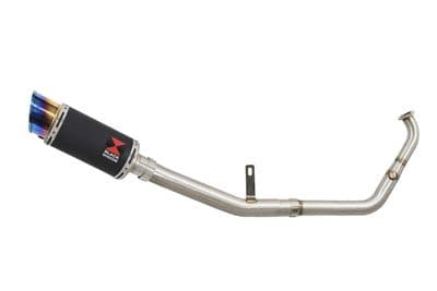 XSR 125 2021 - 2024 De - Cat Exhaust System 200mm Round Black Stainless & Blue Tip Silencer