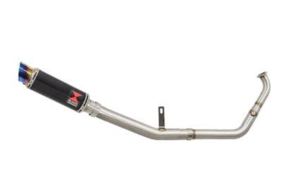 XSR 125 2021 - 2024 De - Cat Exhaust System 230mm Round Black Stainless & Blue Tip Silencer