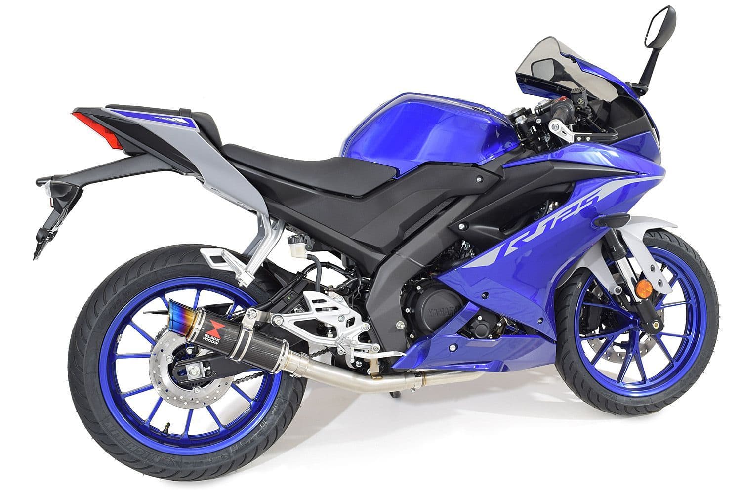 YZF R 125 2021 2024 De Cat Exhaust System 230mm GP Round Blue Tip  Carbon Silencer