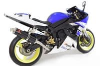 YZF R1 5PW 02-03 Exhaust Link Pipe + 400mm Round Black Stainless Silencer