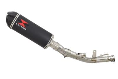 YZF - R1 R1M 2015 - 2025 Stainless De-Cat Collector + 300mm Oval Black Stainless Carbon Tip Silencer