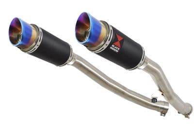 ZZR 1400 Ninja ZX14 08-11 4-2 Exhaust Silencers 200mm Round Black Stainless & Blue Tip