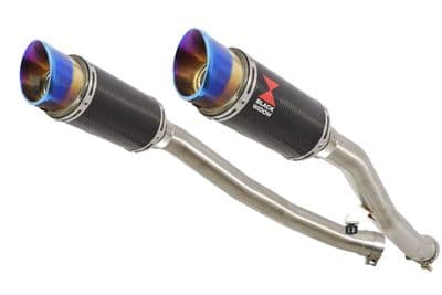 ZZR 1400 Ninja ZX14 08-11 4-2 Exhaust Silencers 200mm Round Blue Tip Carbon