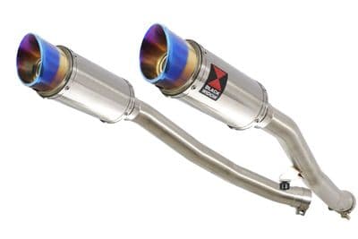 ZZR 1400 Ninja ZX14 08-11 4-2 Exhaust Silencers 200mm Round Stainless & Blue Tip