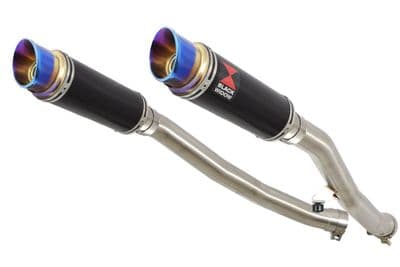 ZZR 1400 Ninja ZX14 08-11 4-2 Exhaust Silencers 230mm GP Round Black Stainless & Blue Tip