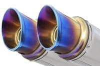 ZZR 1400 Ninja ZX14 2012 - 2025 4-2 Exhaust Silencers 200mm Round Blue Tip Stainless