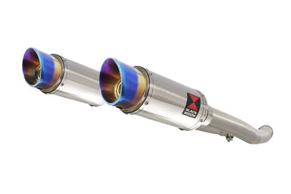 ZZR 1400 Ninja ZX14 2012 - 2025 4-2 Exhaust Silencers 200mm Round Blue Tip Stainless