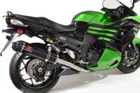 ZZR 1400 Ninja ZX14 2012 - 2025 4-2 Exhaust Silencers 400mm Oval Black Stainless Carbon Tip
