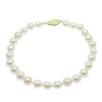 14ct Gold Pearl Bracelet White 6.5mm Round Freshwater Pearls