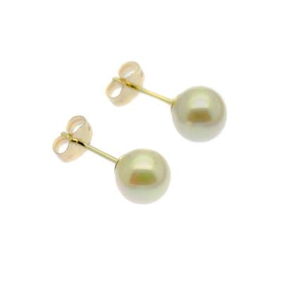 14ct Gold Pearl Earrings 6mm Round White Cultured Pearls Gold Studs