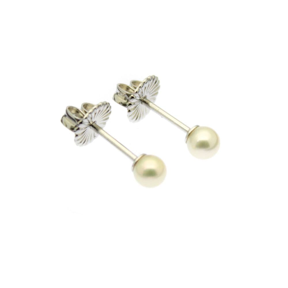 3mm Pearl Earrings Sterling Silver Studs Round White Cultured Pearls