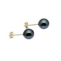 Black Pearl Earrings 9ct Gold Studs 7mm Round Cultured Pearls