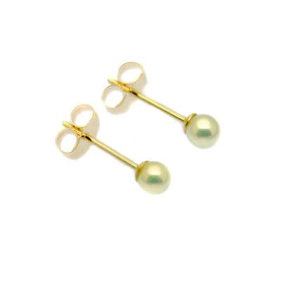 9ct Gold Pearl Earrings 3mm Round White Cultured Pearls Gold Studs