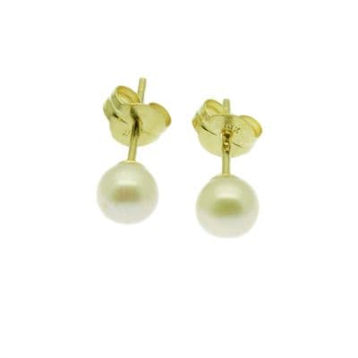 9ct Gold Pearl Earrings 4mm Round White Cultured Pearls Gold Studs